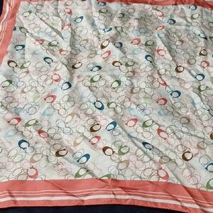 Coach Multicolor Patterned Scarf with Coral Border